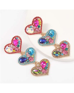 Triple Hearts Clustering Design U.S. High Fashion Women Dangling Earrings - Multicolor