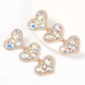 Triple Hearts Clustering Design U.S. High Fashion Women Dangling Earrings - Colorful White