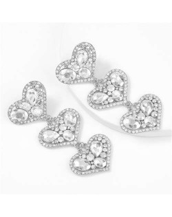 Triple Hearts Clustering Design U.S. High Fashion Women Dangling Earrings - White
