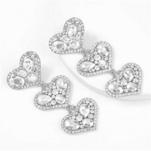 Triple Hearts Clustering Design U.S. High Fashion Women Dangling Earrings - White