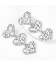 Triple Hearts Clustering Design U.S. High Fashion Women Dangling Earrings - White