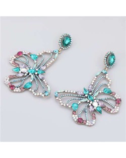 Glass Drilling Classic Butterfly Design Creative Women Alloy Earrings - Blue