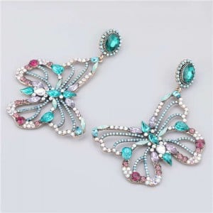 Glass Drilling Classic Butterfly Design Creative Women Alloy Earrings - Blue