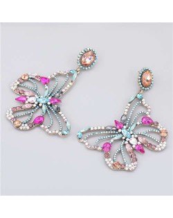 Glass Drilling Classic Butterfly Design Creative Women Alloy Earrings - Rose