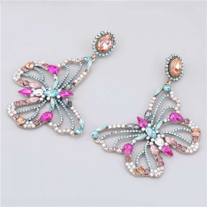 Glass Drilling Classic Butterfly Design Creative Women Alloy Earrings - Rose