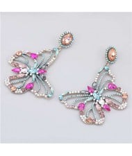 Glass Drilling Classic Butterfly Design Creative Women Alloy Earrings - Rose