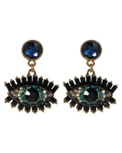 Bold Design High Fashion Eye Style Women Costume Statement Earrings - Blue