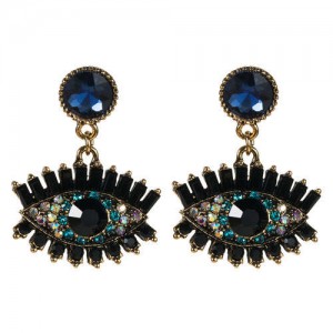 Bold Design High Fashion Eye Style Women Costume Statement Earrings - Ink Blue