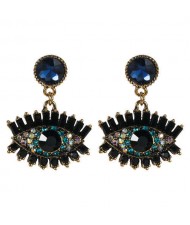 Bold Design High Fashion Eye Style Women Costume Statement Earrings - Ink Blue