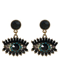 Bold Design High Fashion Eye Style Women Costume Statement Earrings - Black