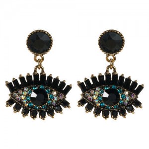Bold Design High Fashion Eye Style Women Costume Statement Earrings - Black