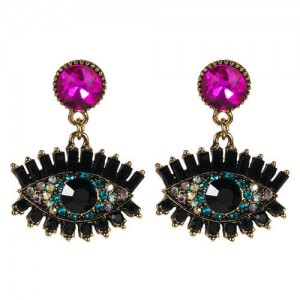 Bold Design High Fashion Eye Style Women Costume Statement Earrings - Rose