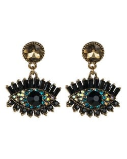 Bold Design High Fashion Eye Style Women Costume Statement Earrings - Golden