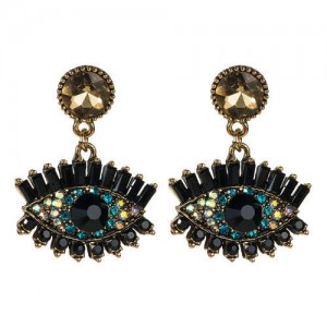 Bold Design High Fashion Eye Style Women Costume Statement Earrings - Champagne