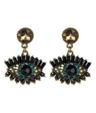 Bold Design High Fashion Eye Style Women Costume Statement Earrings - Golden