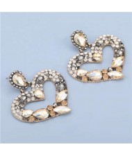 High Fashion Colorful Rhinestone Embellished Heart Women Statement Earrings - Champagne