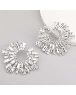 Super Attractive Design Flower High Fashion Women Costume Earrings - Silver 