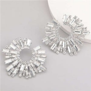 Super Attractive Design Flower High Fashion Women Costume Earrings - Silver 