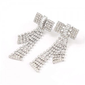 Shining Bowknot Design Korean Fashion Women Banquet Style Earrings