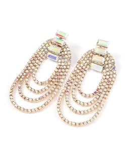 Rhinestone Decorated Chain Tassel U.S.Fashion Banquet Women Earrings - Golden