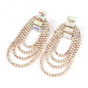 Rhinestone Decorated Chain Tassel U.S.Fashion Banquet Women Earrings - Golden