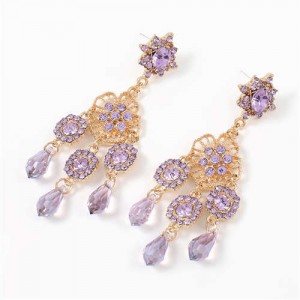 European and U.S. High Fashion Floral Design Acrylic Royal Style Women Earrings - Violet