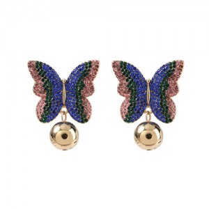 Rhinestone Embellished Shining Butterfly Women Fashion Earrings