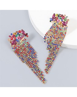 Rhinestone Parrot Design Tassel High Fashion Women Alloy Earrings - Multicolor