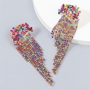 Rhinestone Parrot Design Tassel High Fashion Women Alloy Earrings - Multicolor