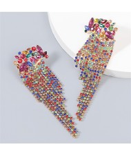 Rhinestone Parrot Design Tassel High Fashion Women Alloy Earrings - Multicolor