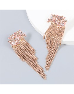 Rhinestone Parrot Design Tassel High Fashion Women Alloy Earrings - Pink