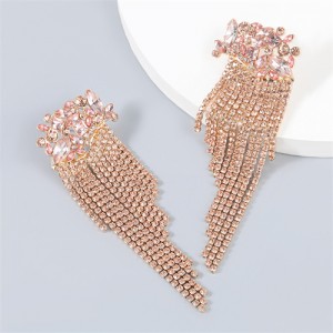 Rhinestone Parrot Design Tassel High Fashion Women Alloy Earrings - Pink