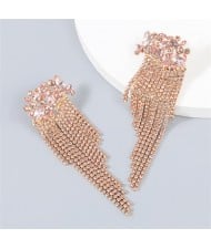 Rhinestone Parrot Design Tassel High Fashion Women Alloy Earrings - Pink