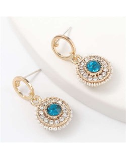 Acrylic Gem Inlaid Bohemian Round Fashion Women Alloy Earrings - Blue