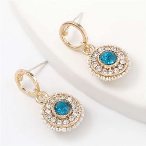 Acrylic Gem Inlaid Bohemian Round Fashion Women Alloy Earrings - Blue