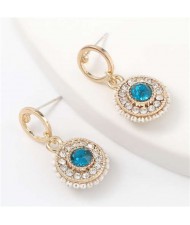 Acrylic Gem Inlaid Bohemian Round Fashion Women Alloy Earrings - Blue