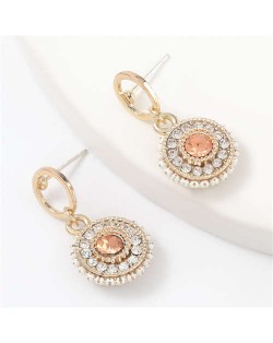 Acrylic Gem Inlaid Bohemian Round Fashion Women Alloy Earrings - Champagne