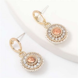 Acrylic Gem Inlaid Bohemian Round Fashion Women Alloy Earrings - Champagne
