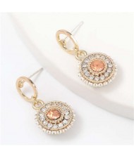 Acrylic Gem Inlaid Bohemian Round Fashion Women Alloy Earrings - Champagne