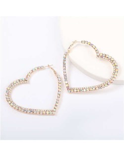 Shing Rhinestone Heart Shape Party Fashion Women Earrings - Golden