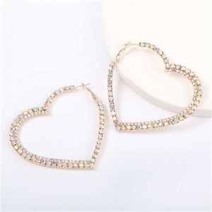 Shing Rhinestone Heart Shape Party Fashion Women Earrings - Golden