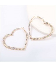 Shing Rhinestone Heart Shape Party Fashion Women Earrings - Golden