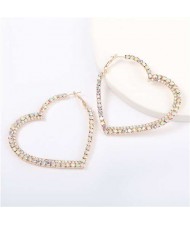 Shing Rhinestone Heart Shape Party Fashion Women Earrings - Golden