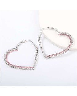 Shing Rhinestone Heart Shape Party Fashion Women Earrings - Silver 