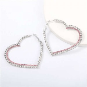 Shing Rhinestone Heart Shape Party Fashion Women Earrings - Silver 
