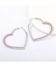 Shing Rhinestone Heart Shape Party Fashion Women Earrings - Silver 