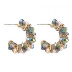 Pearl and Rhinestone Semicircle Design U.S. High Fashion Women Alloy Earrings
