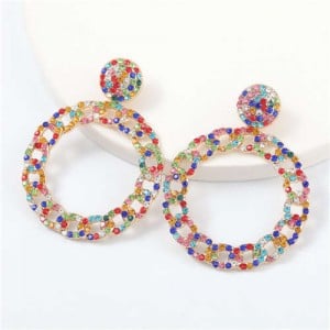 Rhinestone Inlaid Chain-like Round Design Women Costume Earrings - Multicolor