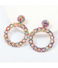 Rhinestone Inlaid Chain-like Round Design Women Costume Earrings - Multicolor