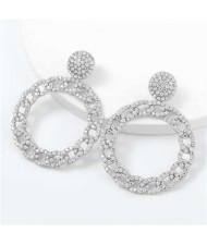 Rhinestone Inlaid Chain-like Round Design Women Costume Earrings - Silver 